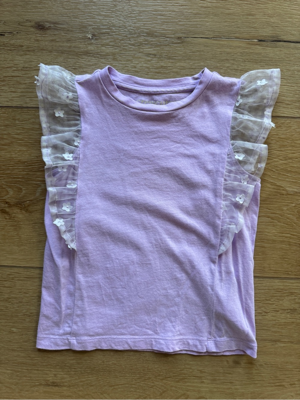 Crewcuts Lilac Tank Top with Floral Tulle Ruffles